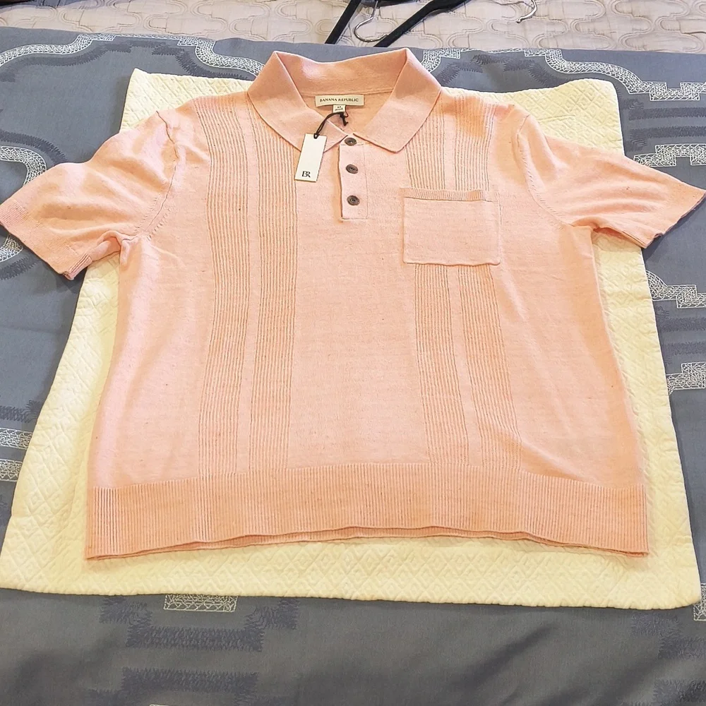 Banana Republic Linen-Cotton Ribbed Striped Accent Sweater Polo